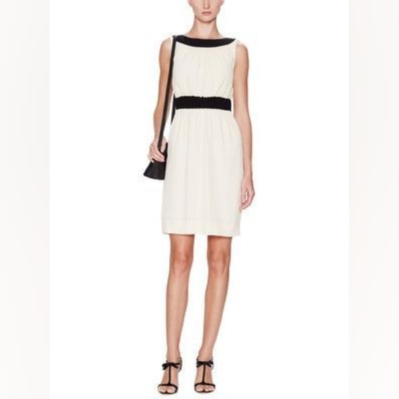 🌞Kate Spade New York Fluid Crepe Low Back Sheath Dress Blacl Cream Size 0 - Picture 9 of 15